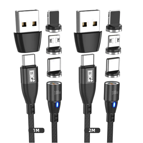 BIG+ Magnetic Charging Cable 2 Pack - (2M/1M) 100W Magnetic USB C Charging Cable | 6 in 1 PD Fast Magnetic USB C Nylon Braided Charging Cable, Micro USB A/C to Type C for i-Products, Android & Laptop