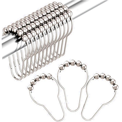 Ivandoda Premium Rustproof Stainless Steel Shower Curtain Hooks - Set of 12 | Polished Chrome Finish | Smooth Gliding, Heavy Duty Design | Elegant Bathroom Accessories