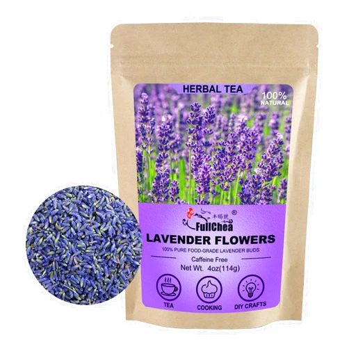 FullChea - Natural Dried Lavender Flowers - 4oz/114g - Premium Food Grade Lavender Buds - Non-GMO - Caffeine-free - Perfect for Tea, Lemonade, Baking, Baths