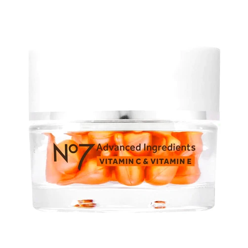 No7 Advanced Ingredients Vitamin C & Vitamin E Capsules - Potent Vitamin C Serum Capsules with Vitamin E for Hydration - Dark Spot Corrector for Daily Use (30 Count)