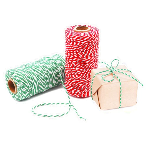 Benvo Pack of 2 Green White Cotton Twine and Red White Packing String Christmas Xmas Twine Rope Ribbon Cord for Baking, Butchers, DIY Crafts Wrapping Ornaments Hanging 656 ft Long