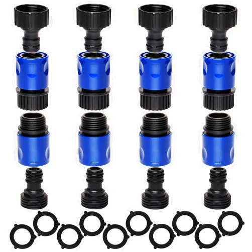 Qfeley 16 Pieces Garden Hose Quick Connector Set Male and Female,3/4 Inch Water Hose Fittings Male US Thread Fitting Set for Garden Hoses End Adapters with 10 Pieces Rubber Gaskets