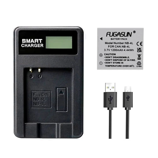 FUGASUN 1 pcs 1200mAh NB-4L NB4L Battery with LCD Single Charger for Canon IXUS 50 55 60 65 80 75 100 I20 110 115 120 130 is 117 220 225
