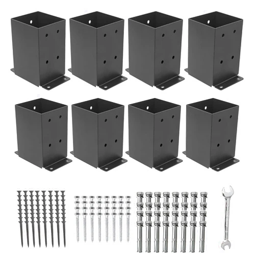 AXWHYS 4×4 Post Base 8 Pcs, (Inner Size 3.5x3.5) Post Brackets, Heavy Duty Black Metal Powder-Coated Thick Steel Post Anchor Outdoor for Support Deck Base Plate Pergola Brackets Fence Kit