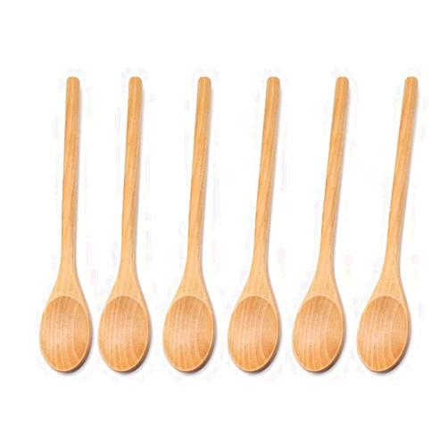 Generic Wooden Spoons, 6 Pieces 12.2 Inch Wood Soup Spoons for Eating Mixing Stirring, Reusable Bamboo Spoons for Condiment Spices Cereal Yogurt and Ice Cream, Long Handle Spoon,Japanese Style Kitchen Utensil