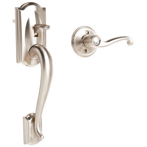 Schlage FE285 CAM 619 FLA LH Camelot Front Entry Handleset with Left-Handed Flair Lever, Lower Half Grip, Satin Nickel