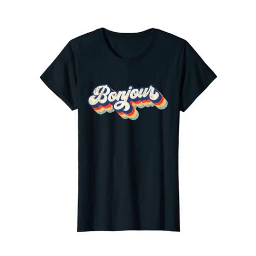 Lush Kindness Womens Bonjour Retro Vintage Style Graphic Design Womens T-Shirt