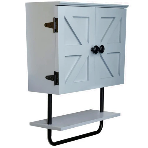 EXCELLO GLOBAL PRODUCTS 17x21” Barndoor Bathroom Wall Cabinet, Space Saver Storage Cabinet Kitchen Medicine Cabinet with Adjustable Shelf and Towel Bar, Rustic Gray