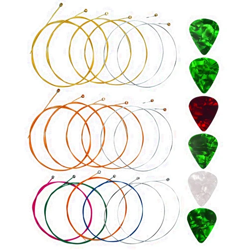 Yookat Acoustic Guitar Strings with 6 Picks, 3 Sets of 6 Acoustic Guitar Kit Guitar Strings Replacement Steel String For Beginners Performers
