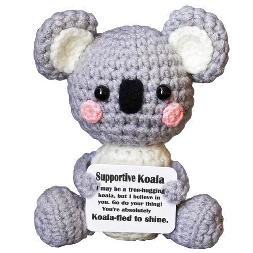 POSSHE Koala Gifts, Crochet Positive Emotional Support Koala– Handmade Emotional Cheer Support Funny Gifts for Friend Coworker Birthday Christmas Stocking Stuffer White Elephant Under 10 Dollars
