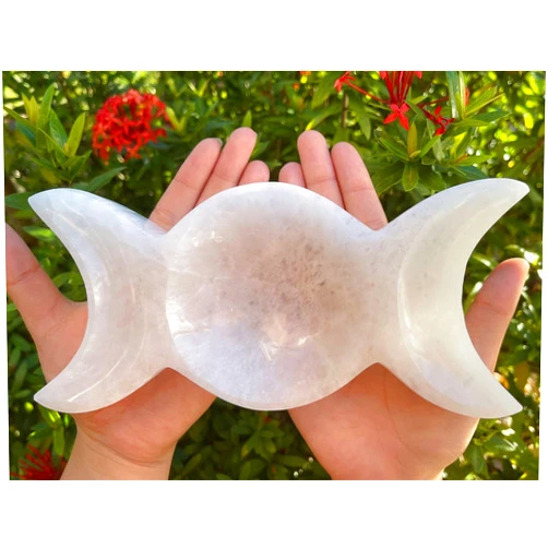 GAF TREASURES Large Selenite Triple Moon Bowl, 8