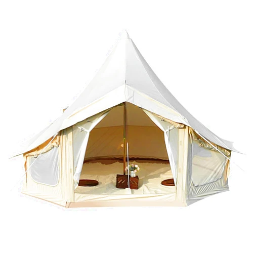 ShiningLove Canvas Bell Tent, 4 Seasons Portable Yurt Tent with Stove Jack, Large Family Camping Hot Tent with Mesh Zippers Windows, Breathable Waterproof Tent Suitable for 4-12 People, All Year Outdoor Party