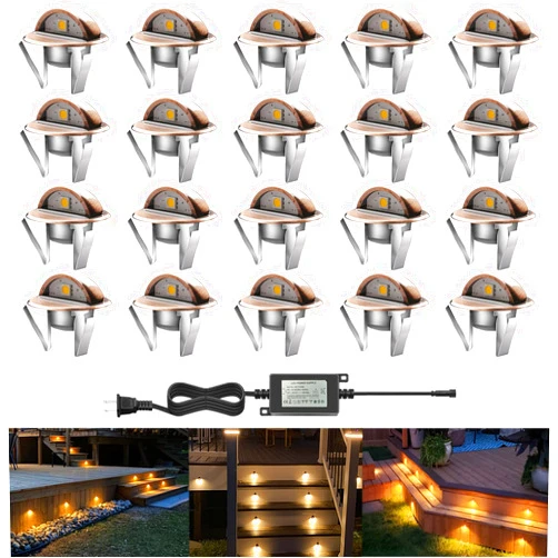 CHNXU LED Outdoor Deck Lights Kits, Φ1.38in Warm White 20 Pack Bronze, Low Voltage 12 Volt DC IP65 Waterproof, Electric Wired Recessed Stair Step Riser Mini Under Landscape Lighting for Outside Yard