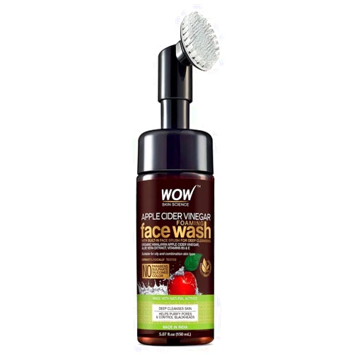 BUYWOW WOW Skin Science Apple Cider Vinegar Foam Exfoliating Face Wash & Brush - Facial Cleanser Acne Face Wash for Women & Men - Face Wash Oily Skin Gentle Face Cleanser - Natural Face Wash Sensitive Skin 150ml