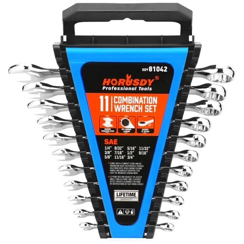 HORUSDY 11-Piece Sae Wrench Set | Combination Wrench Set with Organizer | 12 Point | 1/4