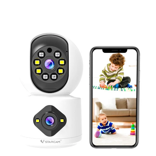 VSTARCAM 1080P Camera Dual-lens,Indoor Wifi Camera, Security Camera Indoor,Pets Camera,Baby Monitor,360° Security Camera with Siren & Spotlight,Motion Detection, 2-Way Talk,Color Night Vision