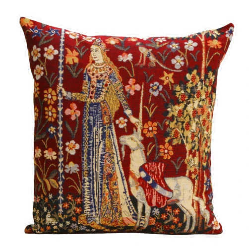 C Charlotte Home Furnishings Inc Charlotte Home Furnishings Couch Pillow Cover 16X16 in, Lady & Unicorn Decorative Red Throw Pillow Cover, Belgian Medieval Tapestry Bed Room Home Decor Sofa Cushion Cases, Soft Cotton Jacquard Woven