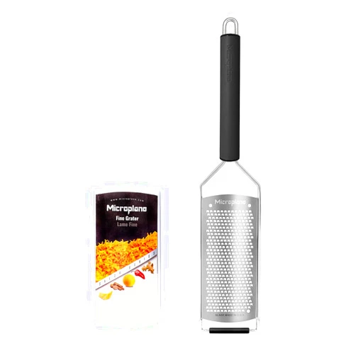Microplane Savor Series Kitchen Grater Fine in Black for Hard Cheese Parmesan, Citrus Lemon, Orange, Lime, Ginger, Nutmeg, Cinnamon, Garlic, Chili, Chocolate - Stainless Steel Grater Made in USA