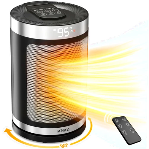 KNKA Space Heaters for Indoor Use, Portable Electric Heater with Thermostat, 90° Oscillation, 4 Mode, 12H Timer, 1500W Fast Safe Heating Ceramic Heater for Bedroom, Home, Office - ETL Certified, 9.4