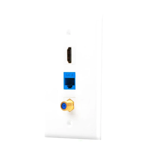 IBL- 3 Port Wall Plate with Coaxial TV Cable F Type + Cat6 Ethernet + HDMI Keystone Female to Female Jack in White