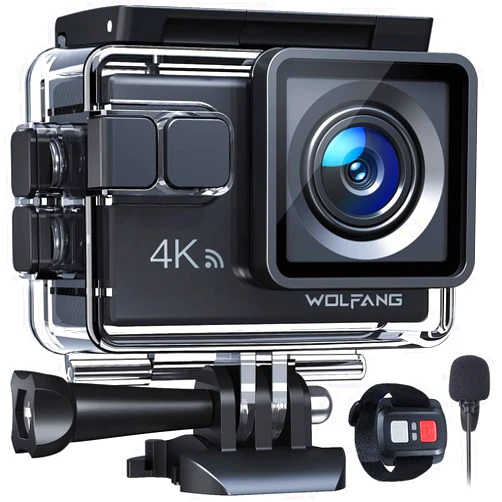 WOLFANG Action Camera 4K 20MP GA100, Waterproof 40M Underwater Camera for Snorkeling, EIS Stabilization WiFi 170° Wide Angle Helmet Camera for Vlogging with External Microphone, Remote Control