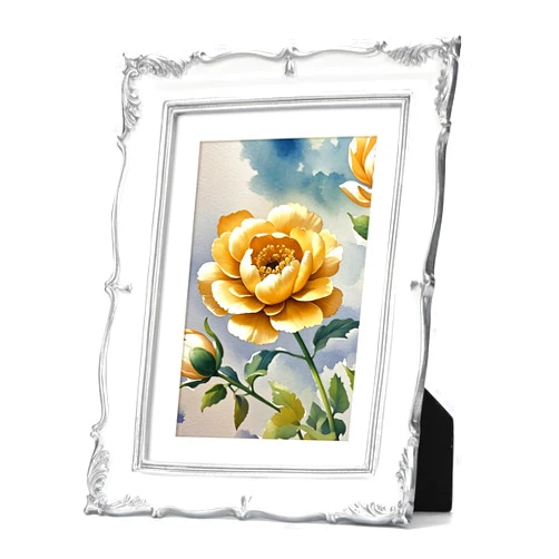 Wtrgas 5x7 White Silver Vintage Picture Frame, 5 by 7 Resin Frame with Mat for 4x6 Photo, Retro Photo Frame Desktop or Wall, Horizontal or Vertical