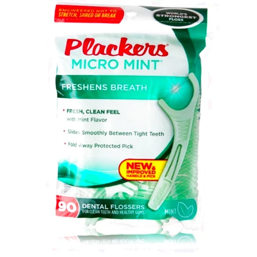 PLACKERS Micro Mint Freshens Breath, Dental Flossers Mint 90 Each (Pack of 5)