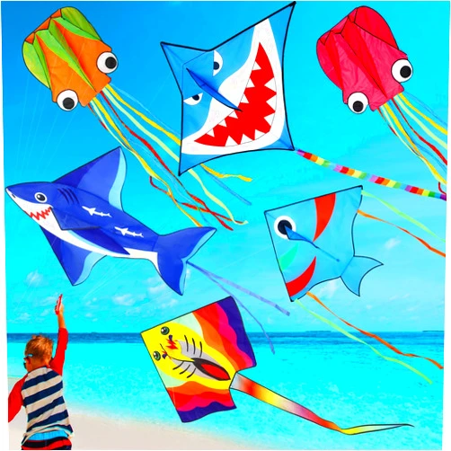 Leitee 6 Pack Large Kite for Kids and Adults Butterfly Kite for Kids Age 4-8-12 Dragonfly Owl Parrot Eagle Goldfish Teens Toy Easy to Fly for Game Beach Outdoor Activities Gifts(Ocean Style)