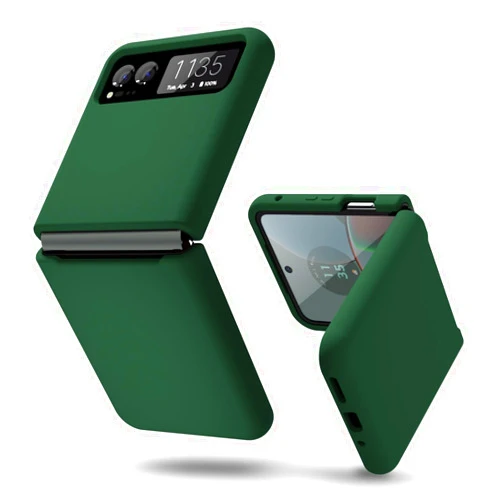 oakxco for Motorola Moto Razr 2023 Phone Case Liquid Silicone, Thin Slim Soft Rubber Gel TPU Plain Simple Cover for Women Girl Cute, Matte Solid Color, Dark Green