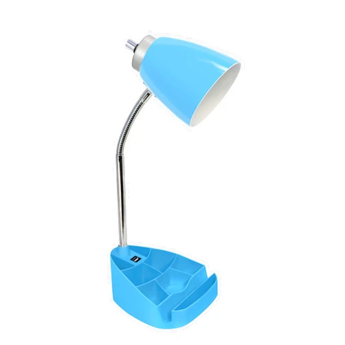 Simple Designs LD1056-BLU Gooseneck Organizer Desk Lamp with iPad/Tablet Stand or Book Holder and USB Port, Blue
