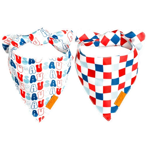 Remy+Roo Large 4th of July Dog Bandanas - 2 Pack USA Set | Premium Durable Adjustable Polyester Fabric | Patented Shape Dog Bandanas | Summer Dog Bandana | American Flag Dog Bandana