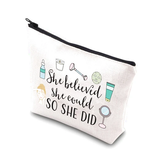 TSOTMO Esthetician gift She Believed She Could So She Did Inspirational Beauty Magician Makeup Artist Zipper Pouch Bag (She Believed Esthetician)