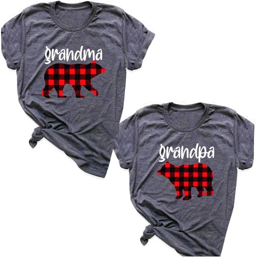 Handmade Grandma Bear Grandpa Bear Red Plaid Christmas Pajama Matching Family T-Shirt, Bear Christmas Gift, Grandma Bear Christmas Tee, Bear Christmas Outfit, Funny Xmas Grandma Grandpa Nana Papa Gift Shirt