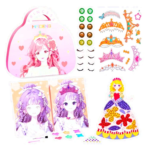 EoJoycels 3-in-1 Dress Up Game Set: Princess Fantasy Makeup,Fashion Dress-Up Stickers, Diamond Painting, Creative Girls Role-Playing Toys, Ideal Birthday Art Gift for Girls Ages 4 5 6 7 8 9+