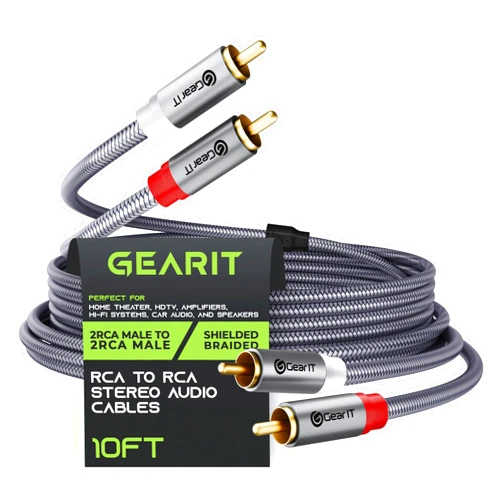 GearIT RCA Cable (10FT) 2RCA Male to 2RCA Male Stereo Audio Cables Shielded Braided RCA Stereo Cable for Home Theater, HDTV, Amplifiers, Hi-Fi Systems, Car Audio, Speakers, 10 Feet