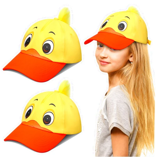 Riyiper 2 Pack Duck Hat Ducky Shaped Baseball Cap Funny Duck Hats Yellow Cute Baseball Hat Duck Print Hat with Adjustable Snap Back for Girls Boys Duck Theme Birthday Party