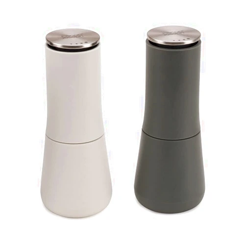 Joseph Joseph Milltop Salt and Pepper Grinder Set with Adjustable Grind Size Coarseness, Dark Gray/White, 2-piece