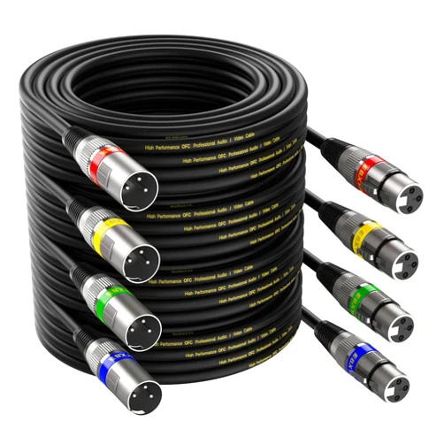 EBXYA XLR Cable 10 ft 4 Pack - Stage Light DMX Cable, Premium Balanced 3-Pin XLR Male to Female Microphone Cable, Black