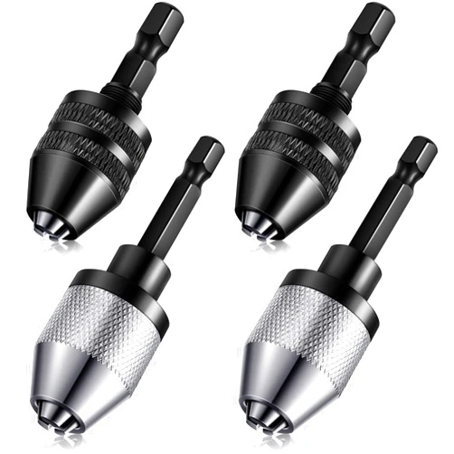 Honoson Keyless Drill Chuck Bit 1/4 Inch Hex Shank Keyless Drill Chuck Fast Change Converter Extension Screwdriver Drill Adapter in 0.3-6.5 mm, 0.3-3.6 mm for Impact Drill Tool Attachment (4 Pieces)
