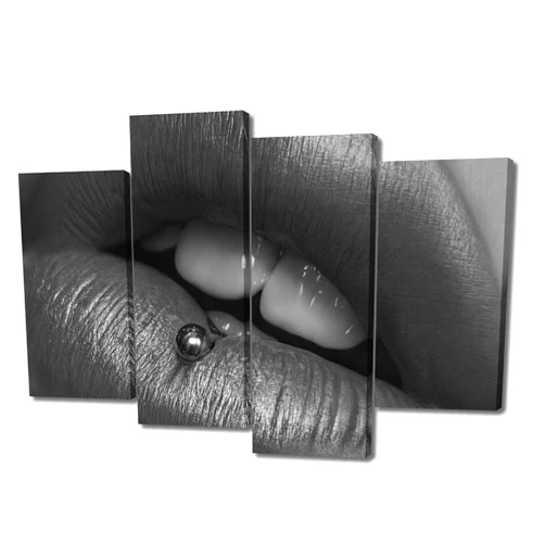 AnartYanart Modern Minimalist Labret Lips Series - Black & White Photography Wall Panels (Set of 4) Framed Canvas HD Print Home Living Room decoration Ready to Hang