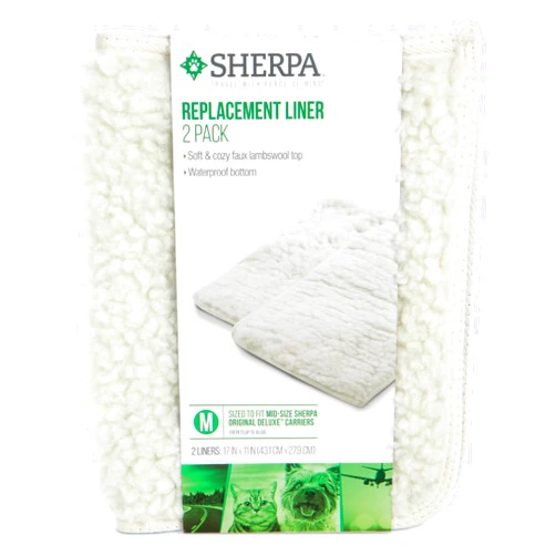 Sherpa Replacement Liners for Travel Pet Carriers - Soft Absorbent Cat & Dog Kennel Pad with Waterproof Backing, Machine Washable Crate Pads, 16.5x11.25in - 2 Pack, White, Medium