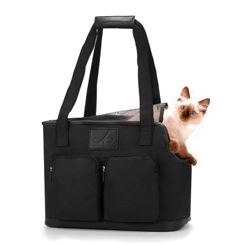Johomviin Dog Carrier Purse, Foldable Waterproof Premium PU Leather Oxford Cloth Dog Carrier Bag, Pet Travel Tote Bag with Pockets for Cat and Small Dog