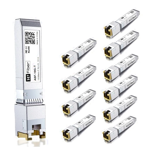 H!Fiber.com 10 Pack 10Gb SFP+ RJ45 Transceiver, 10Gbase-T SFP+ Ethernet Copper Module, CAT.6a/7, 30m, for Cisco SFP-10G-T-S, Ubiquiti UF-RJ45-10G, UniFi, TP-Link, Fortinet, Netgear, D-Link, Supermicro and More