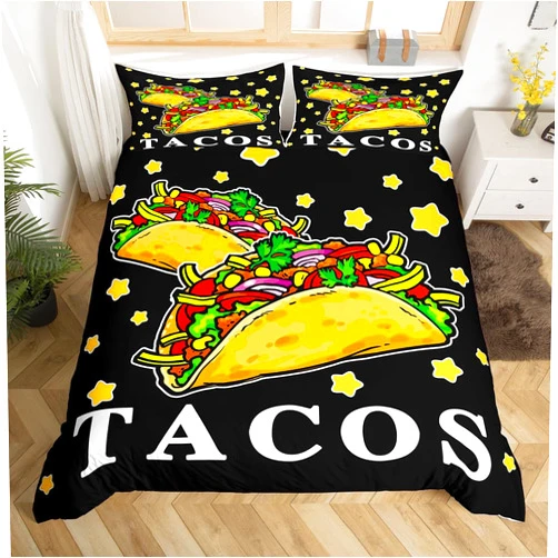 Feelyou Taco Bedding Set Boy Loves Taco Duvet Cover for Kids Children Teens Tacos Lover Food Theme Comforter Cover Kawaii Bedspread Cover Quilt Cover 2Pcs Toddler Size-No Comforter