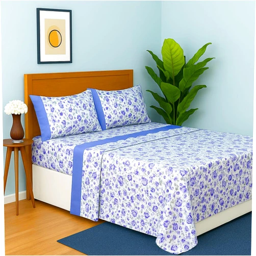 Dreamology Sheet King Size Bed Set,Printed Sheet Set with Solid Cuffed Detail,4 Pieces Microfiber Sheet,Include 1 Flat Sheet,1 Deep Pocket Fitted Sheet and 2 Pillowcase,King Bed Sheet (Purple Blossom)