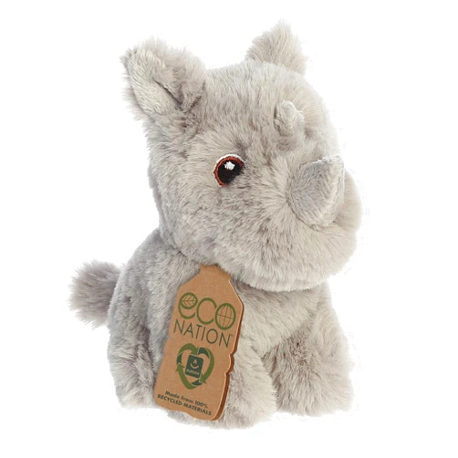 Aurora® Eco-Friendly Eco Nation™ Rhinoceros Stuffed Animal - Environmental Consciousness - Recycled Materials - Gray 5 Inches