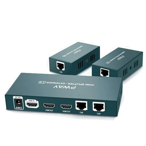 GREATHTEK 1x2 HDMI Extender Splitter 1080P 3D Over Cat5e/Cat6/Cat7 Ethernet Cable with 2 HDMI Loop Out - Up to 50m/165ft - EDID Management & POC Function for HDTV PS3 PS4 Xbox (1 in 2 Out / 2-Port)