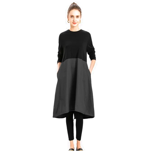 Minibee Women's Long Sleeve Dress Smocked Empire Waist Casual A-Line Flowy Tunic Shirt Dresses with Pockets