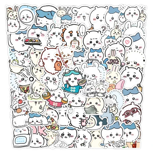 ANGUJC 60pcs Kawaii Chiikawa Stickers for Kids Travel Case,Cute Japanese Cartoon Vinyl Stickers Funny Trendy Waterproof Decals for Teens Water Bottle Phone Journal Guitar Skateboard