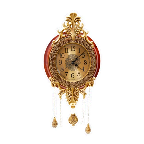 ILWorkTLs Large Retro Wall Clock with Swinging Pendulum,Silent High-end Luxury Metal Wood Mid Century Vintage Style Clock for Home Living Bedroom